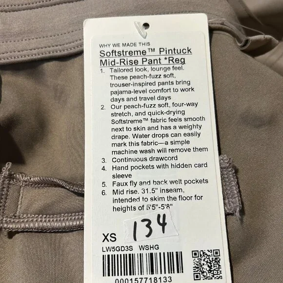 NWT Womens Lululemon Taupe (Item-134) Softstreme Pintuck Mid-Rise Pant XS - Picture 14 of 15